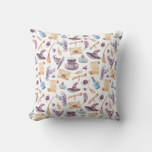 Witch School Kit Watercolor Pattern Pillow