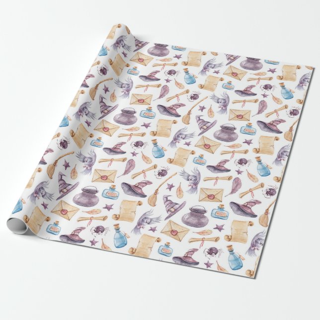 Witch School Kit Watercolor Pattern Wrapping Paper (Unrolled)