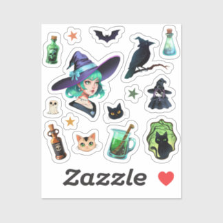 Witch scrapbook stickers Magic Black cat potion