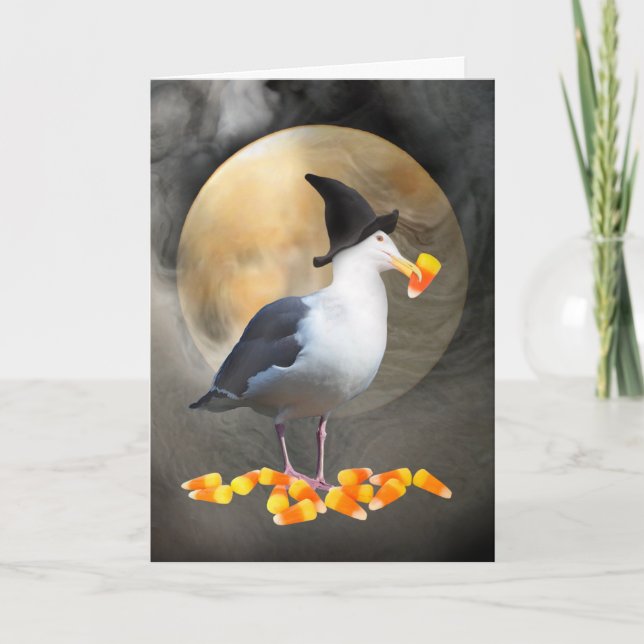 Witch Seagull Halloween Card (Front)