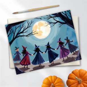 Witch Seance Halloween Painting Holiday Postcard