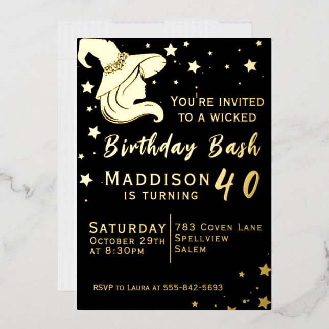 Witch Silhouette Birthday Foil Invitation (Envelope)