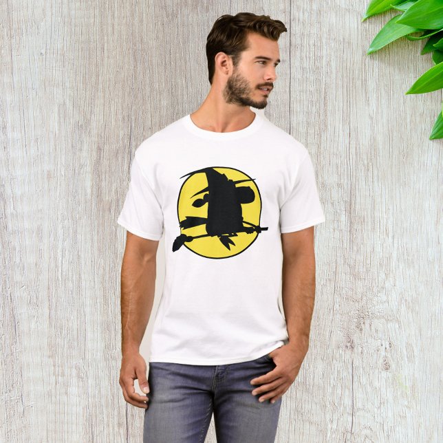 Witch Silhouette Flying on Broom Against Full Moon T-Shirt (Creator Uploaded)