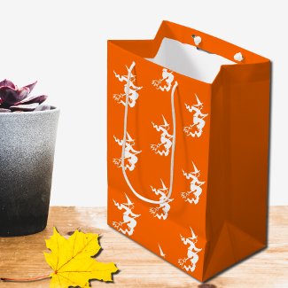 witch  silhouette in neon orange