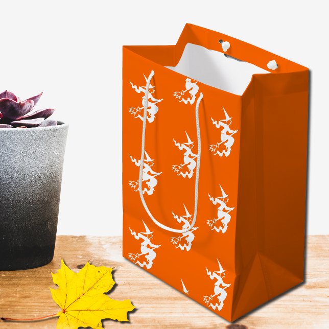 witch  silhouette in neon orange medium gift bag (Creator Uploaded)