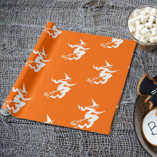 witch  silhouette in neon orange