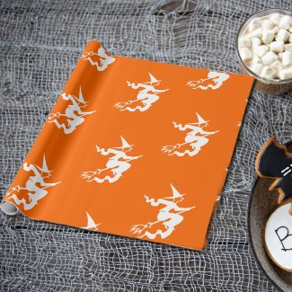 witch  silhouette in neon orange