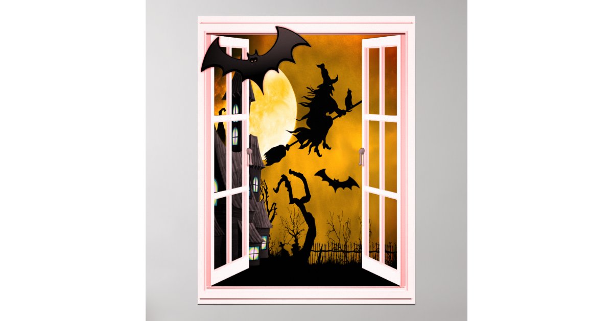 Witch Silhouette Window Halloween Poster Zazzle
