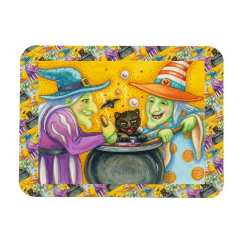 WITCH SISTERS BLACK CAT  HALLOWEEN BREW MAGNET