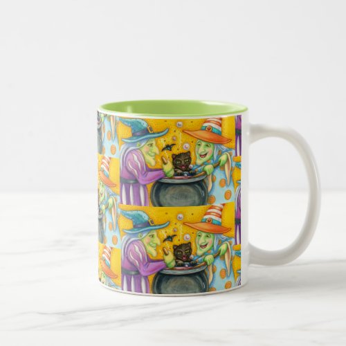 WITCH SISTERS BLACK CAT  HALLOWEEN BREW Two_Tone COFFEE MUG