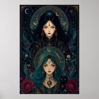 Witch Sisters – Gothic Art Nouveau Fantasy Poster