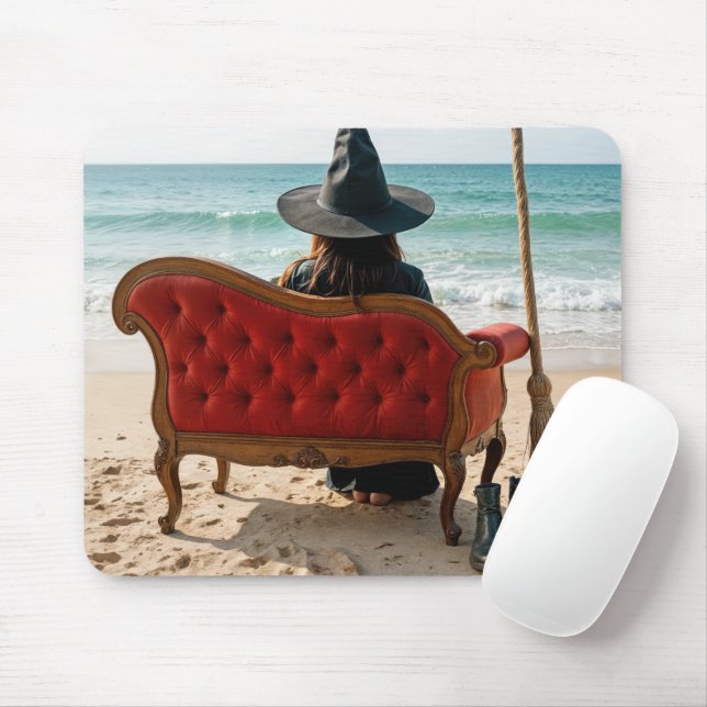 Witch Sitting On a Seashore Sofa Mouse Pad (With Mouse)