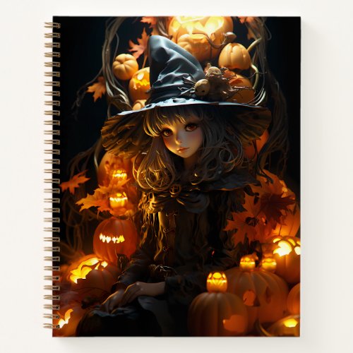 Witch Sitting on Her Jack_O_Lantern Throne Notebook