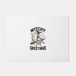 Witch Skeleton Graphic Witchy Greetings Vintage Ha Doormat