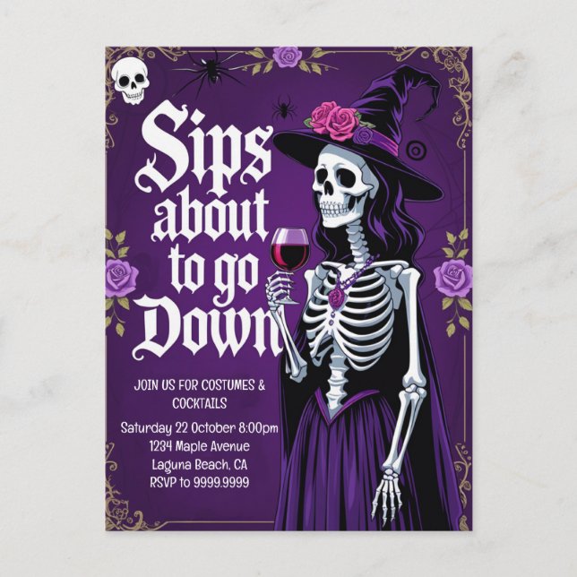 Witch Skeleton Halloween Holiday Postcard (Front)