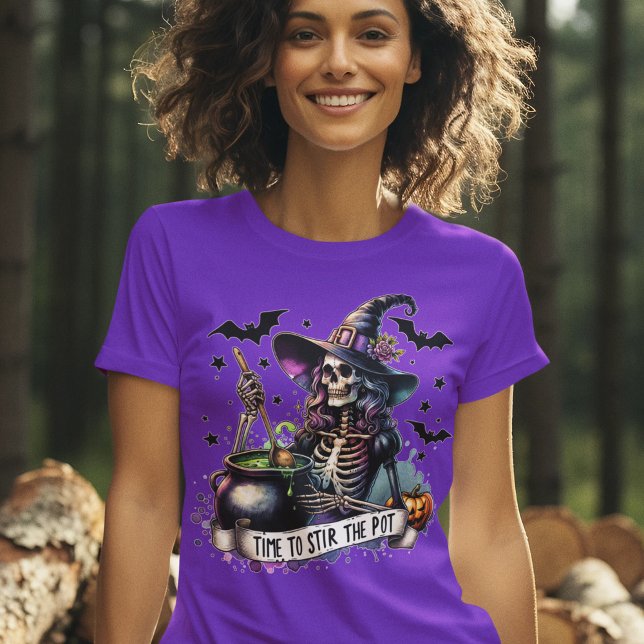 Witch Skeleton Stirring the Cauldron Halloween T-Shirt (Order in time for Halloween!)