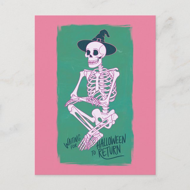 Witch Skeleton Waiting For Halloween to Return Postcard (Front)