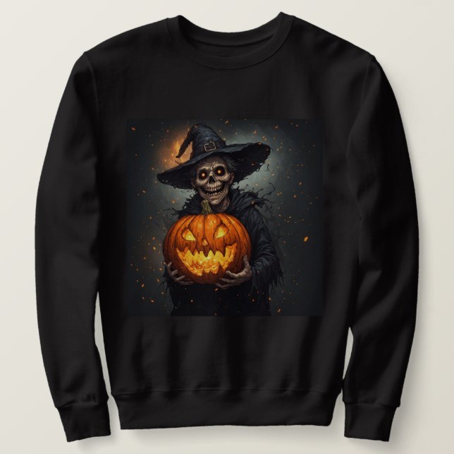 Witch Skeleton With Glowing Pumpkin Halloween 🎃 Sweatshirt (Design Front)