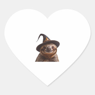 Witch Sloth Halloween trick or treat spooky pumpki Heart Sticker