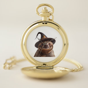 Witch Sloth Halloween trick or treat spooky pumpki Pocket Watch