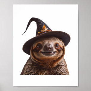 Witch Sloth Halloween trick or treat spooky pumpki Poster