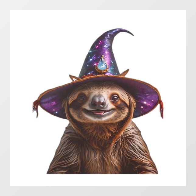 Witch Sloth Halloween trick or treat spooky pumpki Wall Decal (Front)