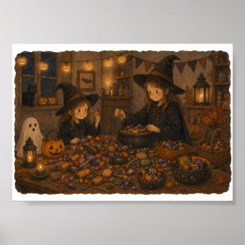 Witch Sorting Halloween Candy for Candy Lovers Poster