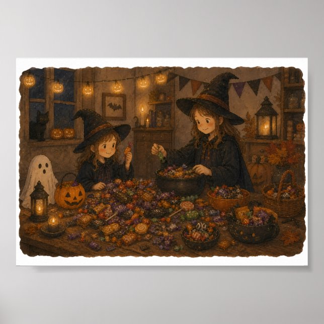 Witch Sorting Halloween Candy for Candy Lovers Poster (Front)
