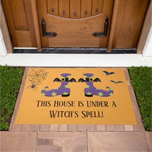 Witch Spell Witch Boots Bats Spider Web Halloween Doormat