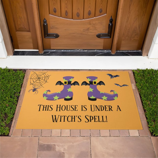 Witch Spell Witch Boots Bats Spider Web Halloween Doormat (Outdoor)