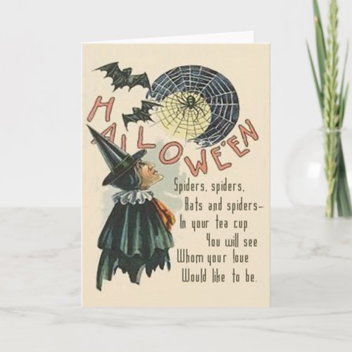 Witch Spider Bat Spiderweb Cobweb Full Moon Card