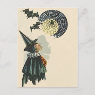 Witch Spider Bat Spiderweb Cobweb Full Moon Postcard