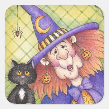 Witch Square Sticker by Zazzlemm_Cards at Zazzle