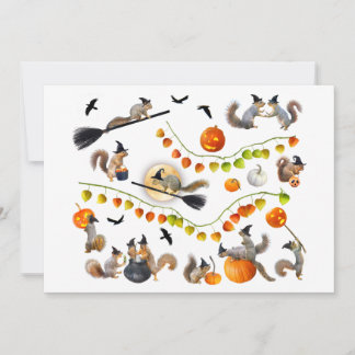 Witch Squirrels Halloween Party Invitation