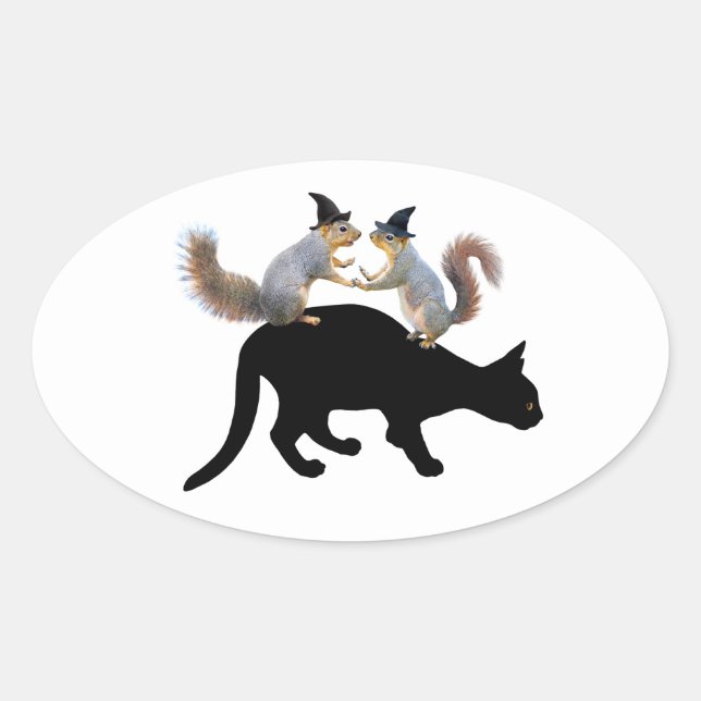 Witch Squirrels on Black Cat Stickers (Front)