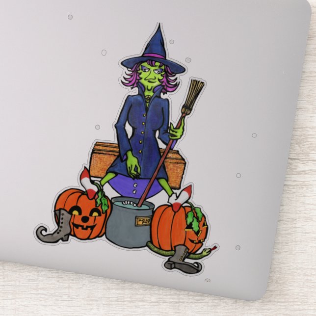witch stirring a cauldron | Halloween monster Sticker (Detail)