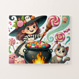 Witch Stirring a Pot of Candy Jigsaw Puzzle