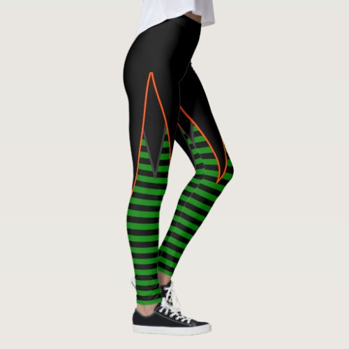 Witch Stripes In Green  Black Faux Skirt Leggings