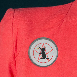 Witch Symbols Black Cat Gold Star Red Pentagram Gunmetal Finish Lapel Pin