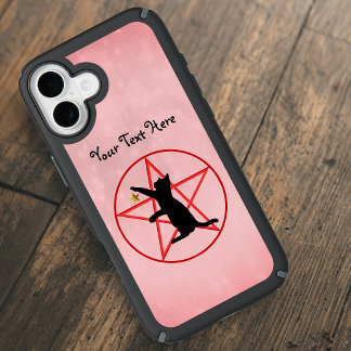 Witch Symbols black Cat Pentagram on Pink iPhone 16 Plus Case