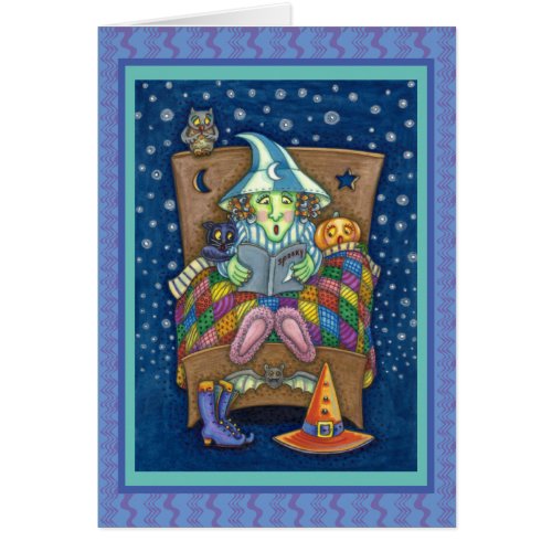 WITCH TELLING SPOOKY BEDTIME STORIES GREETING CARD