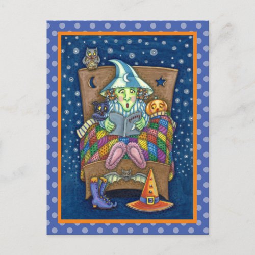 WITCH TELLING SPOOKY BEDTIME STORIES HALLOWEEN POSTCARD