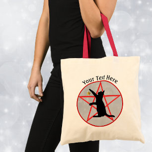 Witch Theme Black Cat on Red Pentagram in circle Tote Bag