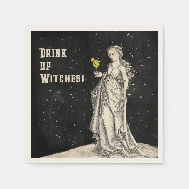 Witch Themed halloween Party Cocktail Menu  Napkins (Front)