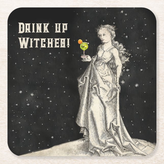Witch Themed halloween Party Cocktail Menu  Square Paper Coaster (Front)