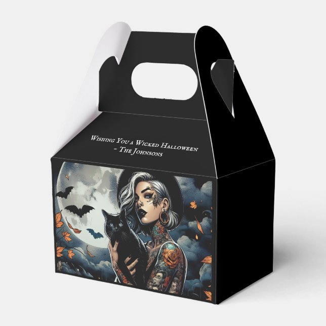  Witch Themed Personalized Halloween Party Favor Boxes (Front Side)