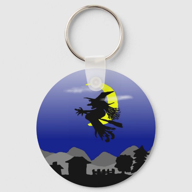 Witch Town Wicked Halloween Themed Design Keychain (Front)