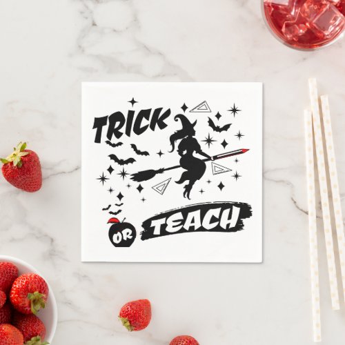 Witch Trick Or Teach Black Witchy Teacher Napkins