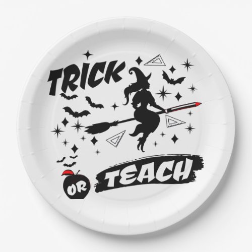Witch Trick Or Teach Black Witchy Teacher Paper Plates