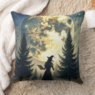Witch Under Full Moon Enchanted Night Throw Pillow